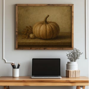 Gourd and leaf digital print wall art for rustic home — classic farmhouse aesthetic with muted ochre undertones