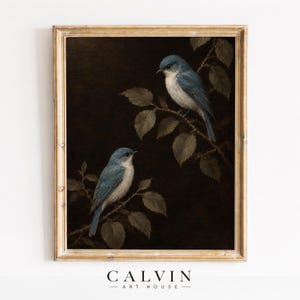 Birds facing across branches poster instant download — rustic academy aesthetic with rich aged finish