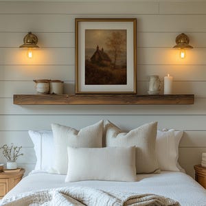 English cottage wall art print — wild autumn grasses, layered landscape, moody countryside mood