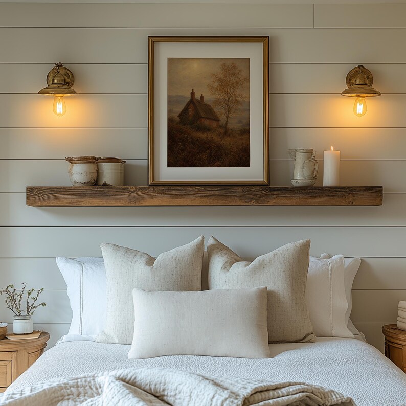 English cottage wall art print — wild autumn grasses, layered landscape, moody countryside mood