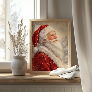 Classic holiday poster with jolly Saint Nick in profile — cozy festive artwork perfect for family room