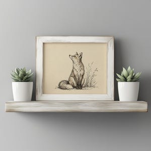 Cottagecore fox digital download — contemplative animal portrait in vintage sketchbook aesthetic