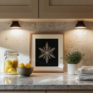 Botanical ice crystal digital print wall art — detailed linework with cream tones and moody celestial dark aesthetic