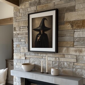 Shadowy enchantress holding martini glass poster for home — sophisticated dark seasonal illustration
