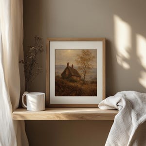 Farmhouse painting digital art for entryway — textured brushstrokes, muted earth tones, vintage style