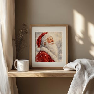 Old-fashioned holiday figure painting with muted tones and peaceful winter setting