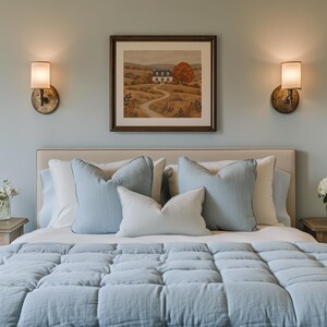 Cottagecore house poster for nursery — peaceful countryside scene with warm amber and rust tones