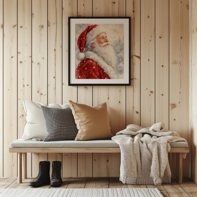 Instant download festive poster featuring bearded holiday personality in soft watercolor finish