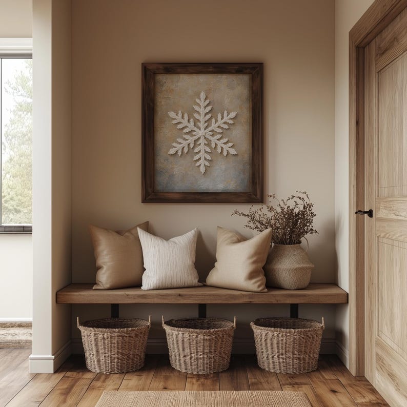 Minimalist frost decoration wall picture for living room — vintage-style digital art with distressed finish