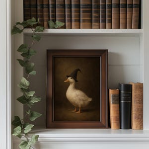 Dark academia duck poster for den — classic portrait artwork with mysterious vintage charm