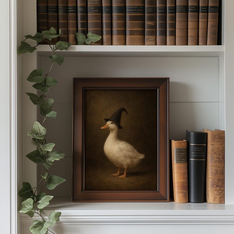 Dark academia duck poster for den — classic portrait artwork with mysterious vintage charm
