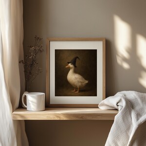 Whimsical duck artwork instant download — Halloween themed wall decor with rustic old-world aesthetic