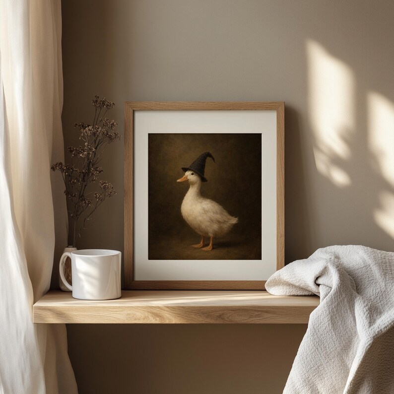 Whimsical duck artwork instant download — Halloween themed wall decor with rustic old-world aesthetic