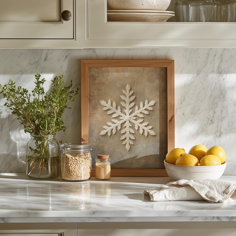Icy branching crystal painting for dining room — rustic wall artwork with cream and gray tones