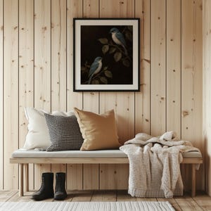 Leafy branch birds wall art for library — dark academia aesthetic with aged patina finish