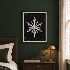 Lámina vintage de copos de nieve, arte mural de cielo nocturno invernal melancólico (descarga digital) imagen 2