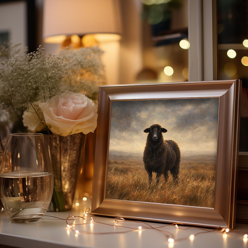 Farmland creature wall print for hallway — moody rustic scene with soft brushwork and quiet countryside feel