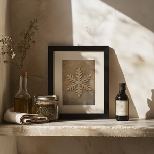 Single snowflake digital picture for living space — printable winter design with soft mottled background