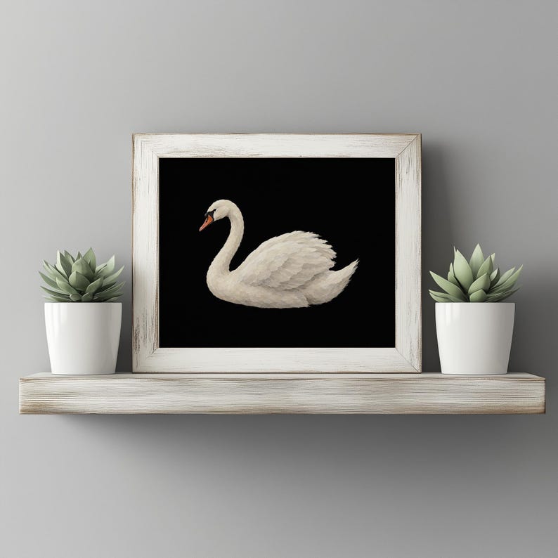 Elegant waterfowl picture printable art for entryway — soft textured swan with warm accent highlights