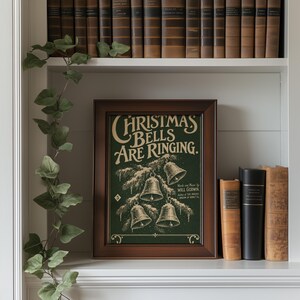 Classic holiday bells picture print — vintage aesthetic with ornamental corner details and icicle embellishments