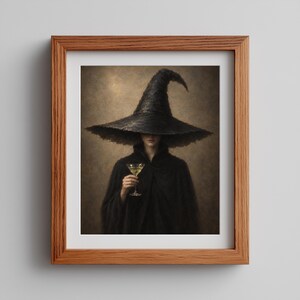 Sorceress character cocktail holder painting wall art printable for living space — gothic atmospheric décor