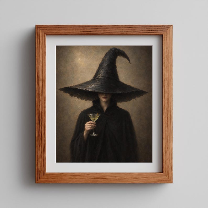 Sorceress character cocktail holder painting wall art printable for living space — gothic atmospheric décor