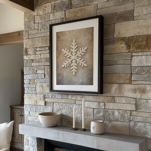 Geometric snowflake digital wall art for entryway — instant download picture with aged weathered look