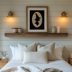 Witchcraft-themed gallery wall print for office — monochrome silhouette cameo with vintage aesthetic and elegant contrast