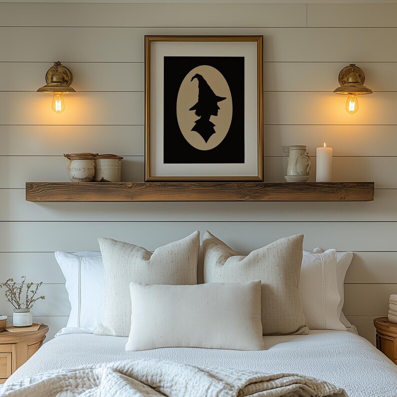 Witchcraft-themed gallery wall print for office — monochrome silhouette cameo with vintage aesthetic and elegant contrast