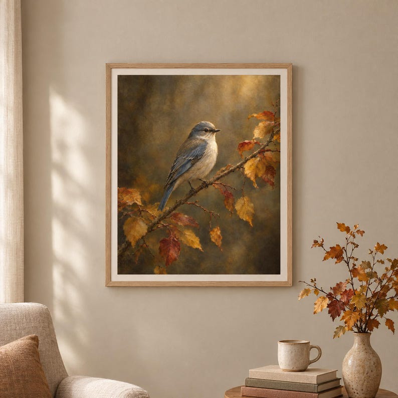 Stampa vintage di uccelli autunnali, dipinto suggestivo della natura autunnale (download digitale) immagine 2