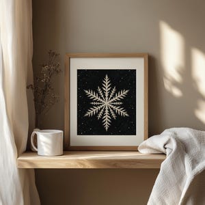 Minimalist winter crystal poster for entryway — cream and charcoal elegant design with vintage nature study feel