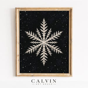 Antique-style snowflake picture instant download — elegant winter artwork with feathery branches and celestial speckles