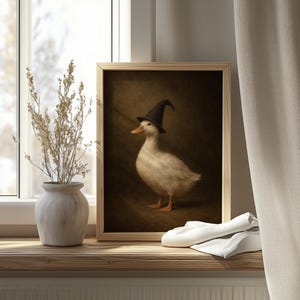 Bewitching duck poster for living space — creepy charming seasonal wall art with rustic painted finish