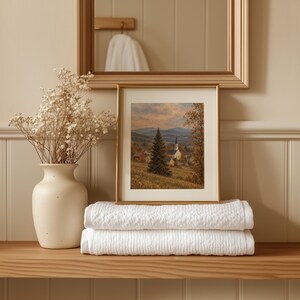Vintage farmland picture downloadable art for gallery wall — warm evening glow countryside scene