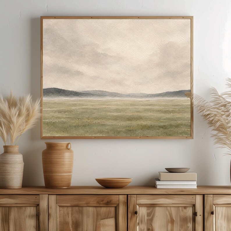 Soft textured field poster printable art for hallway with calming muted aesthetic
