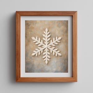 Feathered ice crystal printable poster for cabin bedroom — cozy weathered artwork with brushstroke detail