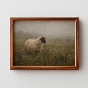 Sheep grazing picture for entryway — pastoral wall art with soft impressionistic brushstrokes
