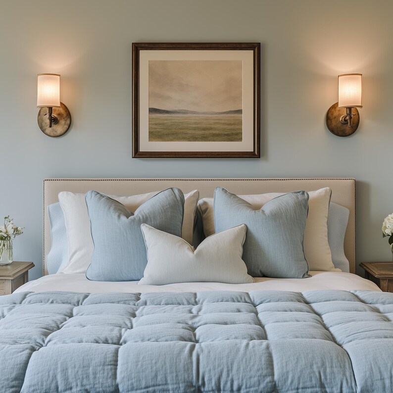 Quiet hillside wall art instant download featuring misty atmospheric countryside scenes