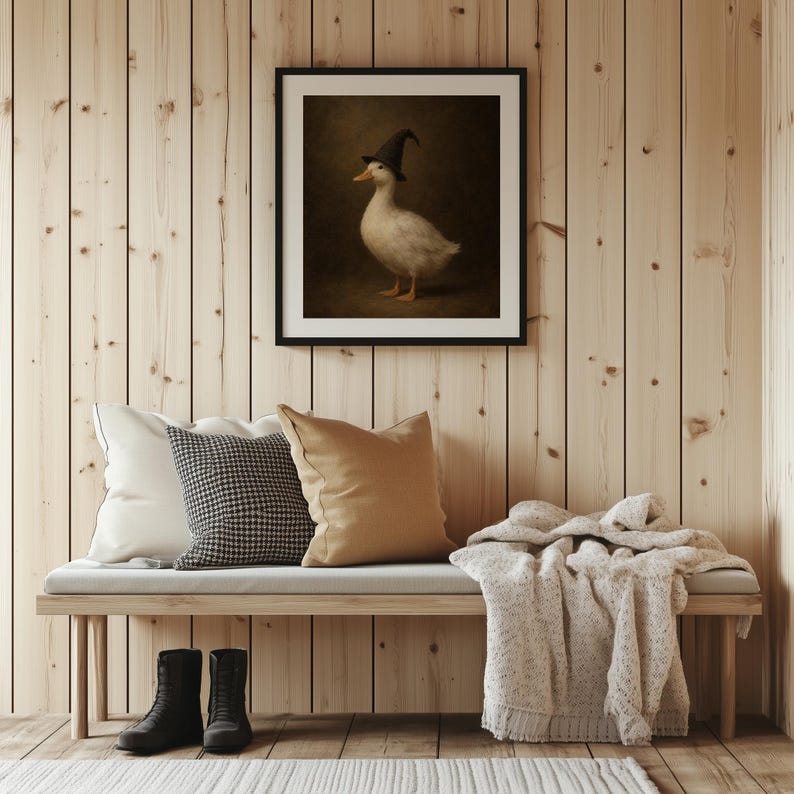 Bewitched waterfowl wall decor poster — rustic Halloween painting with textured brushwork detail