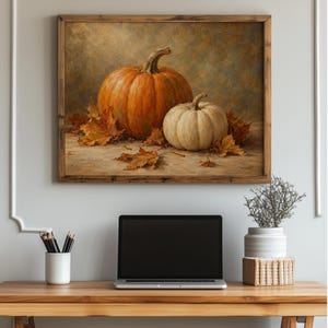 Fall harvest gallery wall artwork instant download — classic pumpkin painting with rustic texture and color