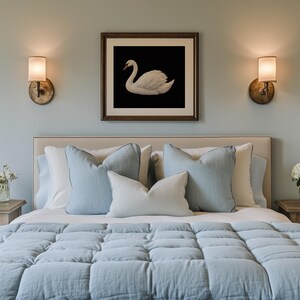Swan wall art instant download — elegant floating bird with soft plumage detail and refined dark setting