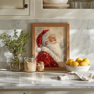 Traditional Christmas character digital print — gentle snowfall backdrop with storybook aesthetic