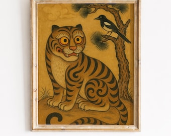 Korean Tiger Magpie Print, Minhwa Folk Art Wall Decor (Digital Download)