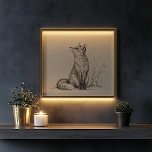 Fox looking upward digital artwork printable — intricate sketch-style illustration perfect for nature enthusiast