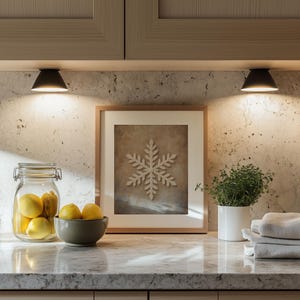 Delicate snowflake printable art for bedroom — textured winter artwork with rustic farmhouse aesthetic