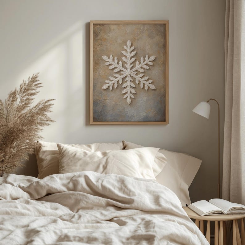 Feathery ice crystal instant download for living room — cottage-style wall picture with cloudy backdrop
