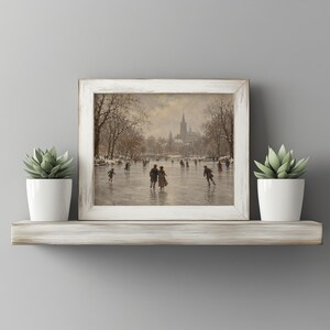 Timeless winter scene poster art for study — 19th-century aesthetic frozen lake with cathedral silhouette