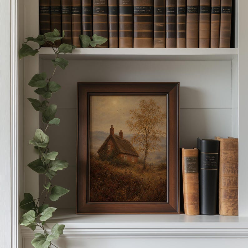 Rural farmhouse printable art featuring overgrown wildflowers and moody misty sky aesthetic