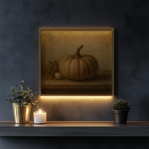 Autumn vegetable digital art for rustic living spaces — vintage-inspired gourd painting with muted color palette and aged feel