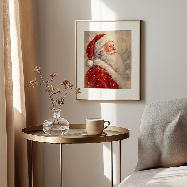Vintage-inspired holiday wall picture for family gathering spaces — nostalgic festive charm